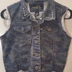 Rue21 Small Studded Blue Camo Vest